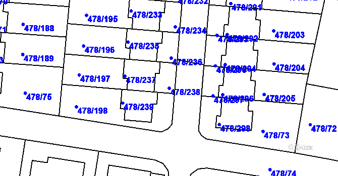 Parcela st. 478/238 v KÚ Roudné, Katastrální mapa