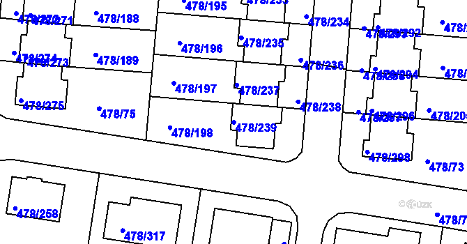 Parcela st. 478/239 v KÚ Roudné, Katastrální mapa