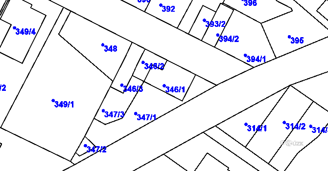 Parcela st. 346/1 v KÚ Roudné, Katastrální mapa