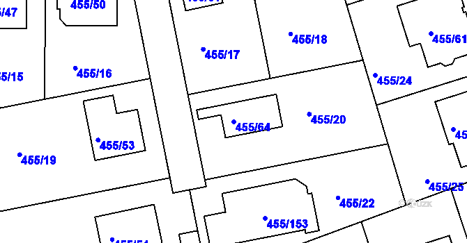 Parcela st. 455/64 v KÚ Roudné, Katastrální mapa