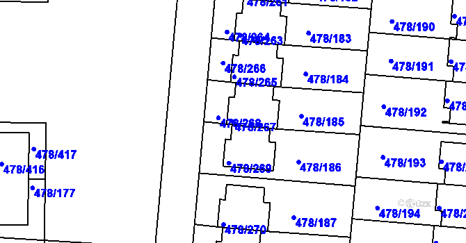 Parcela st. 478/267 v KÚ Roudné, Katastrální mapa