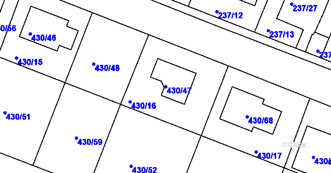 Parcela st. 430/47 v KÚ Roudné, Katastrální mapa