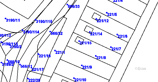 Parcela st. 221/15 v KÚ Roudné, Katastrální mapa