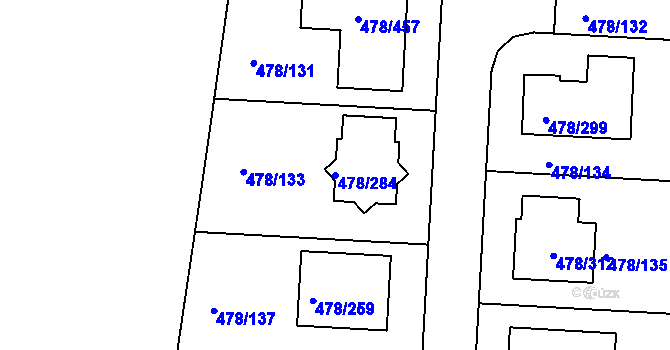 Parcela st. 478/284 v KÚ Roudné, Katastrální mapa