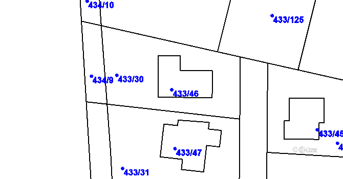 Parcela st. 433/46 v KÚ Roudné, Katastrální mapa