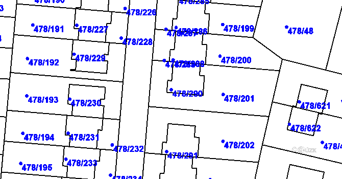 Parcela st. 478/290 v KÚ Roudné, Katastrální mapa