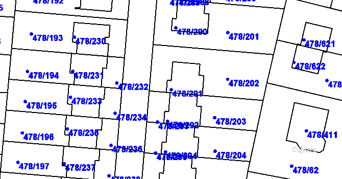 Parcela st. 478/291 v KÚ Roudné, Katastrální mapa