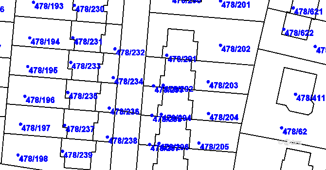 Parcela st. 478/292 v KÚ Roudné, Katastrální mapa