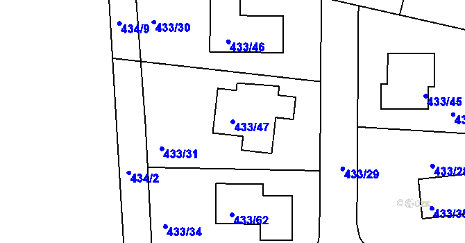 Parcela st. 433/47 v KÚ Roudné, Katastrální mapa