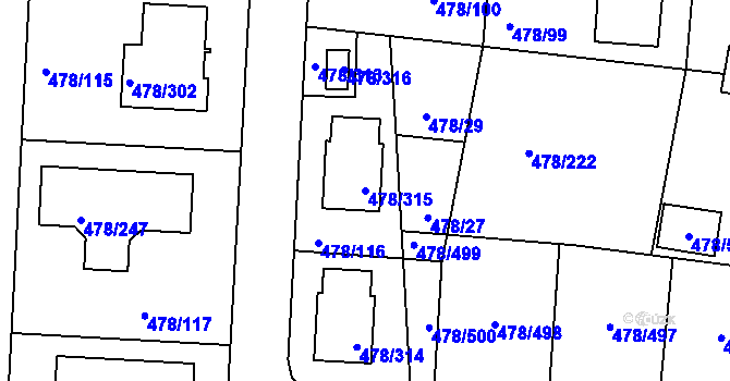 Parcela st. 478/315 v KÚ Roudné, Katastrální mapa