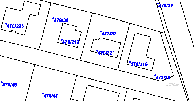 Parcela st. 478/321 v KÚ Roudné, Katastrální mapa