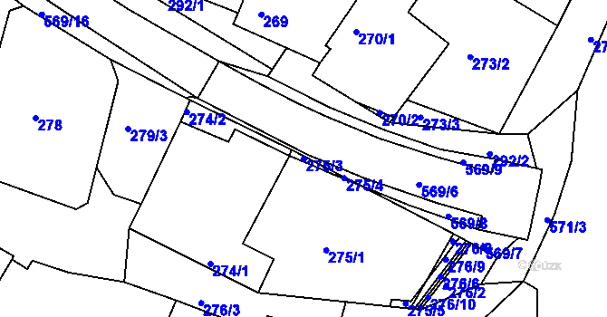 Parcela st. 275/3 v KÚ Roudné, Katastrální mapa