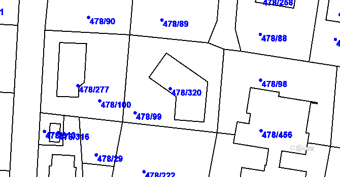 Parcela st. 478/320 v KÚ Roudné, Katastrální mapa