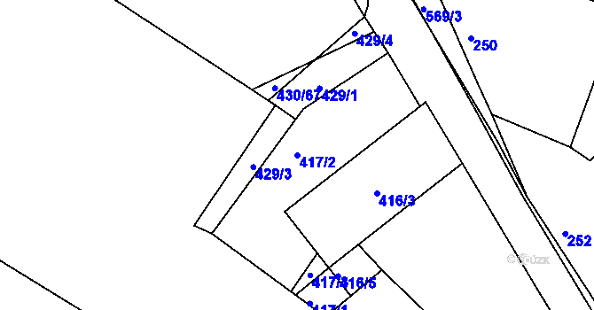 Parcela st. 417/2 v KÚ Roudné, Katastrální mapa
