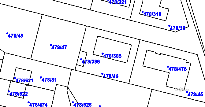 Parcela st. 478/385 v KÚ Roudné, Katastrální mapa