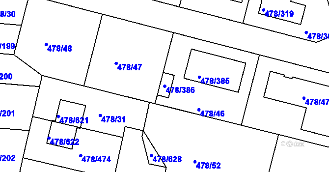 Parcela st. 478/386 v KÚ Roudné, Katastrální mapa