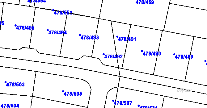 Parcela st. 478/492 v KÚ Roudné, Katastrální mapa