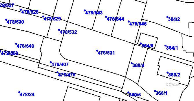 Parcela st. 478/531 v KÚ Roudné, Katastrální mapa
