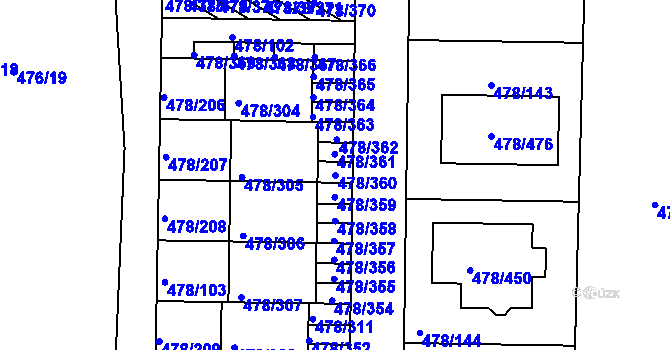 Parcela st. 478/360 v KÚ Roudné, Katastrální mapa