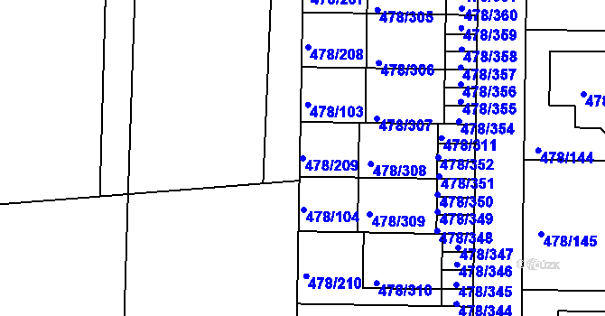 Parcela st. 478/209 v KÚ Roudné, Katastrální mapa