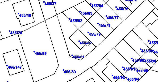 Parcela st. 455/80 v KÚ Roudné, Katastrální mapa