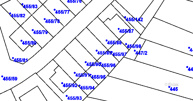 Parcela st. 455/89 v KÚ Roudné, Katastrální mapa
