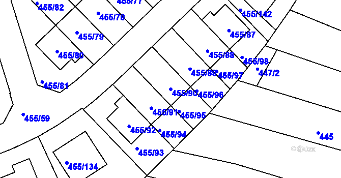 Parcela st. 455/90 v KÚ Roudné, Katastrální mapa