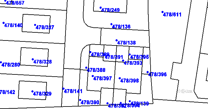 Parcela st. 478/391 v KÚ Roudné, Katastrální mapa