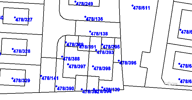 Parcela st. 478/393 v KÚ Roudné, Katastrální mapa