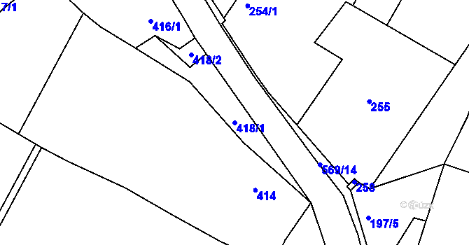 Parcela st. 418/1 v KÚ Roudné, Katastrální mapa