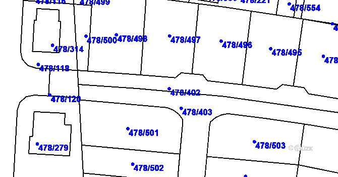 Parcela st. 478/402 v KÚ Roudné, Katastrální mapa