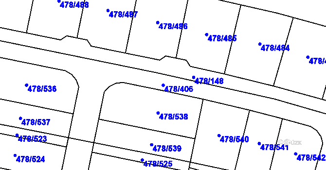 Parcela st. 478/406 v KÚ Roudné, Katastrální mapa