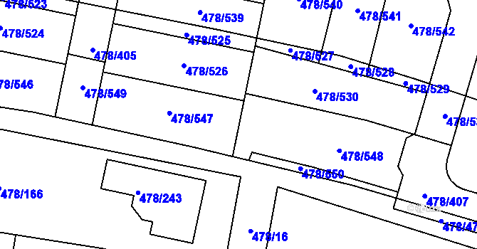 Parcela st. 478/407 v KÚ Roudné, Katastrální mapa