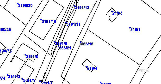 Parcela st. 566/15 v KÚ Roudné, Katastrální mapa