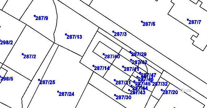 Parcela st. 287/40 v KÚ Roudné, Katastrální mapa