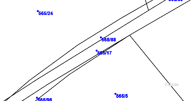Parcela st. 565/17 v KÚ Roudné, Katastrální mapa