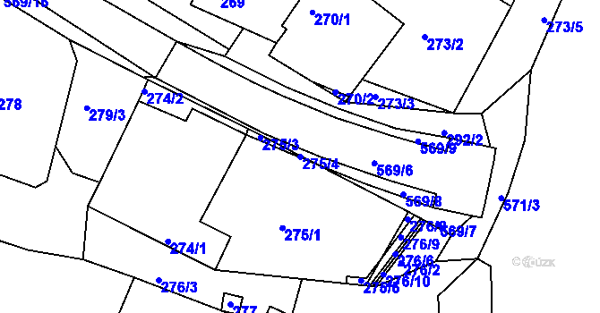 Parcela st. 275/4 v KÚ Roudné, Katastrální mapa