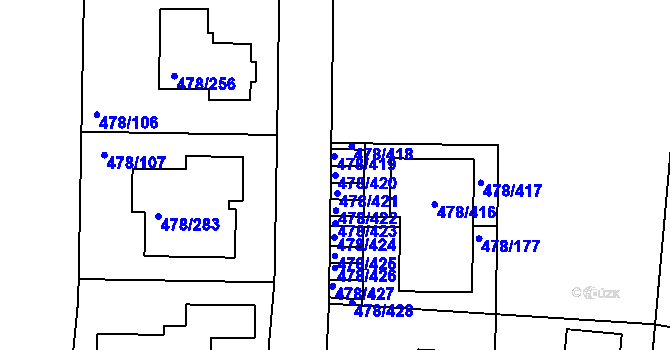 Parcela st. 478/420 v KÚ Roudné, Katastrální mapa