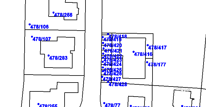 Parcela st. 478/422 v KÚ Roudné, Katastrální mapa
