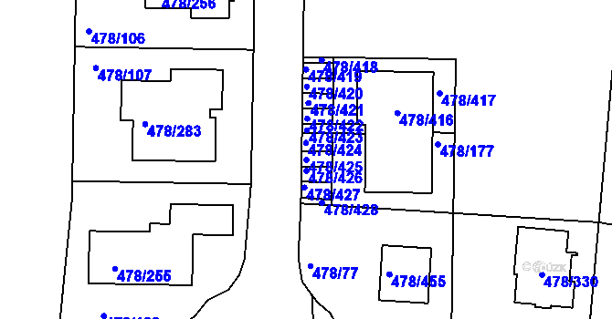 Parcela st. 478/425 v KÚ Roudné, Katastrální mapa