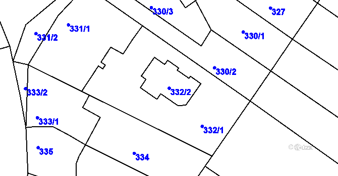 Parcela st. 332/2 v KÚ Roudné, Katastrální mapa