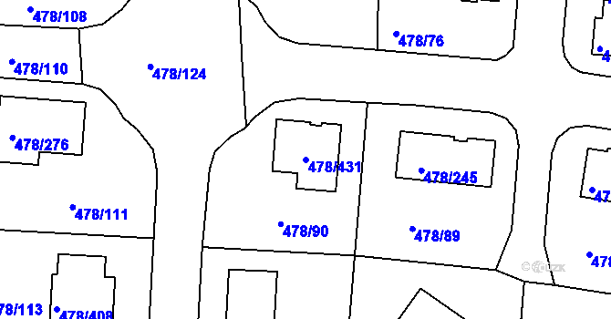 Parcela st. 478/431 v KÚ Roudné, Katastrální mapa