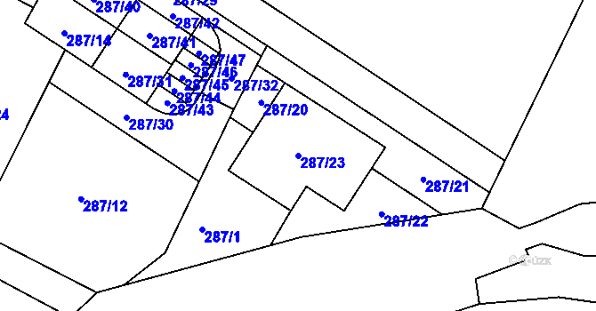 Parcela st. 287/23 v KÚ Roudné, Katastrální mapa