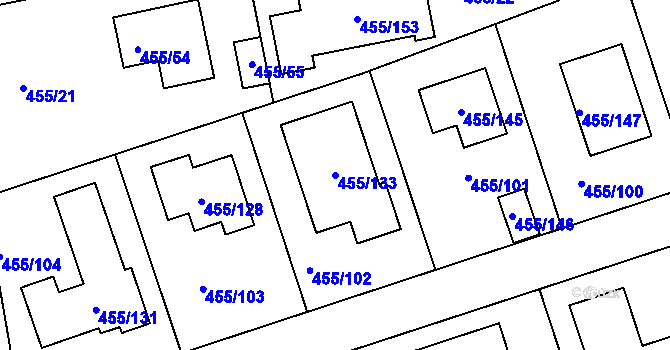 Parcela st. 455/133 v KÚ Roudné, Katastrální mapa