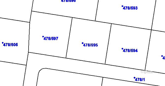 Parcela st. 478/595 v KÚ Roudné, Katastrální mapa