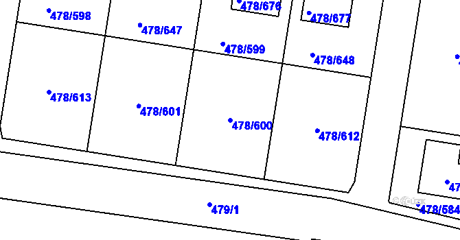 Parcela st. 478/600 v KÚ Roudné, Katastrální mapa