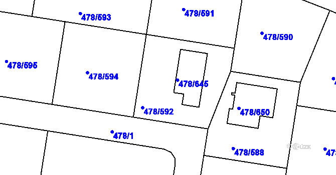 Parcela st. 478/592 v KÚ Roudné, Katastrální mapa