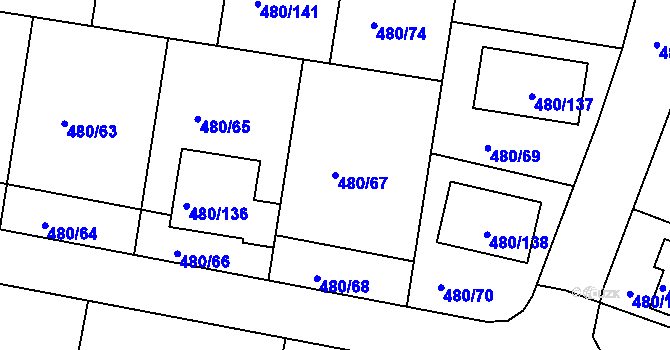 Parcela st. 480/67 v KÚ Roudné, Katastrální mapa