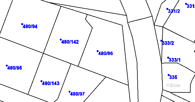 Parcela st. 480/96 v KÚ Roudné, Katastrální mapa