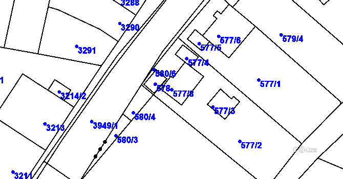 Parcela st. 577/8 v KÚ Roudné, Katastrální mapa